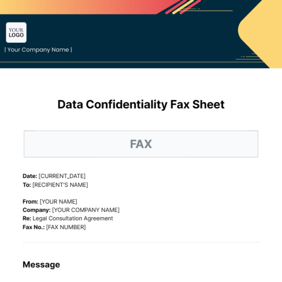 Data Confidentiality Fax Sheet Template