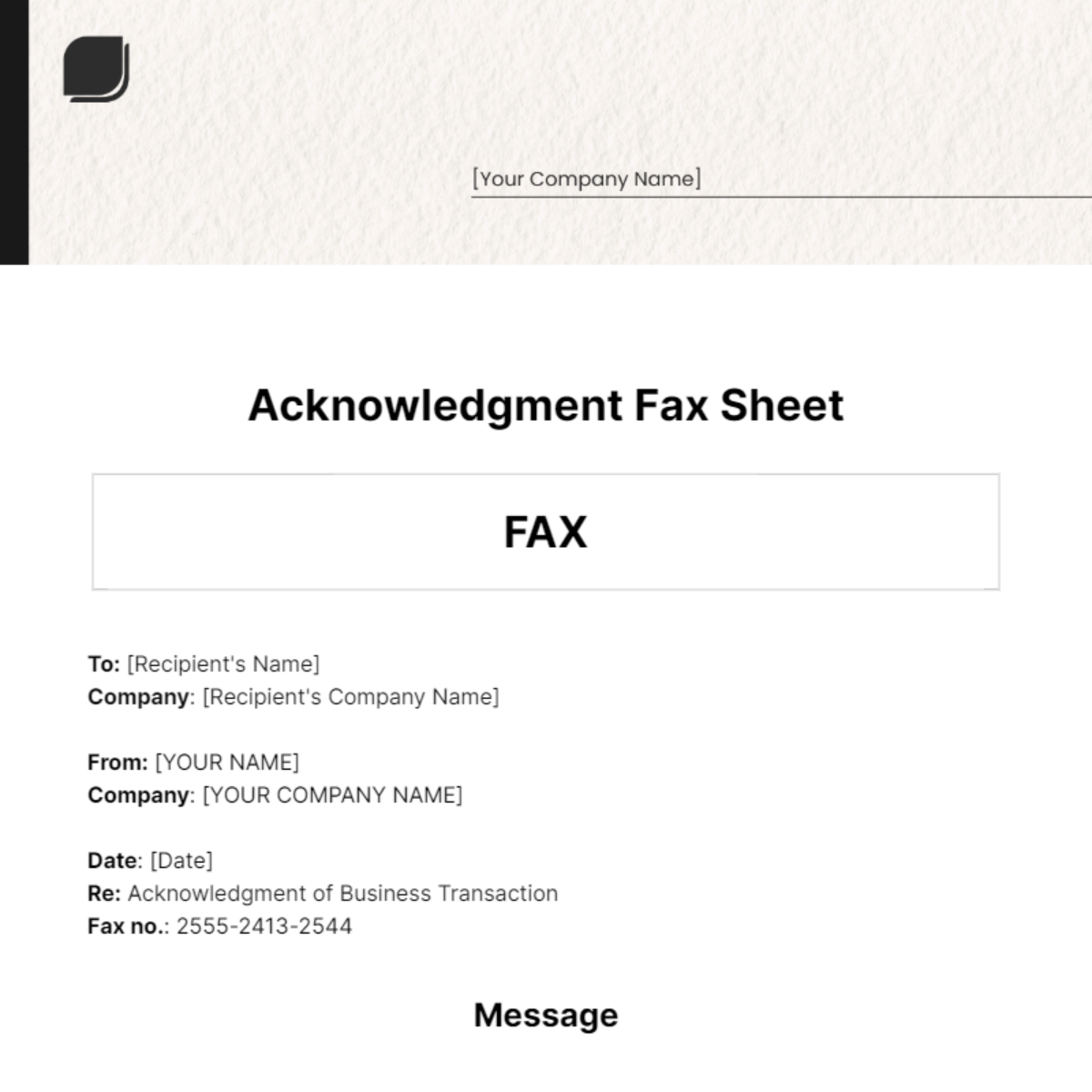Acknowledgment Fax Sheet Template
