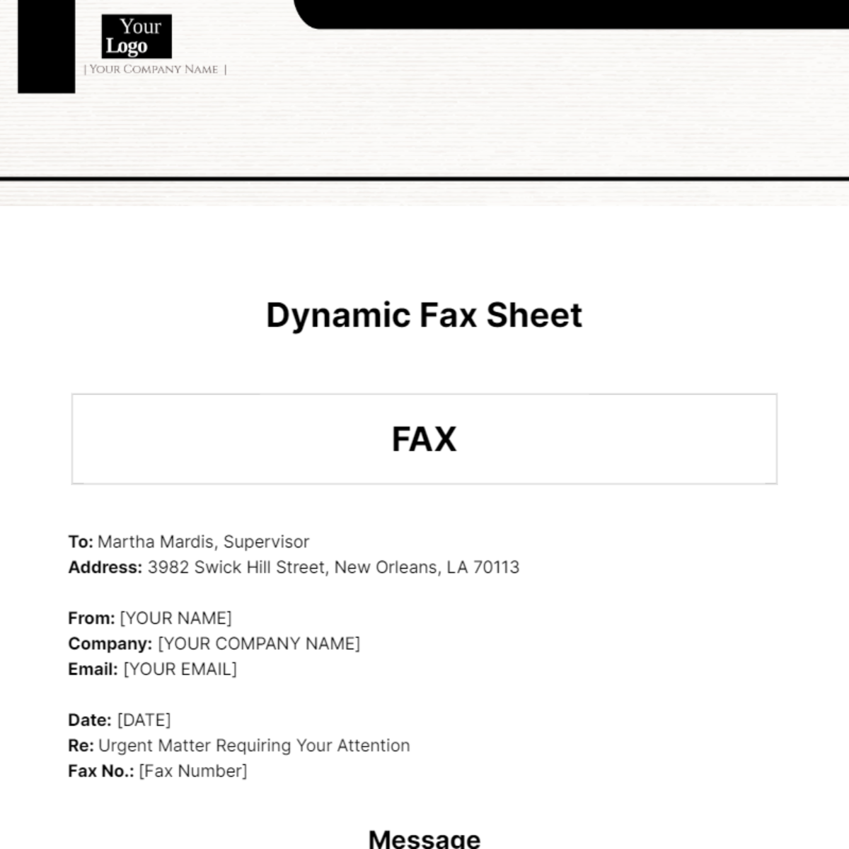 Dynamic Fax Sheet Template