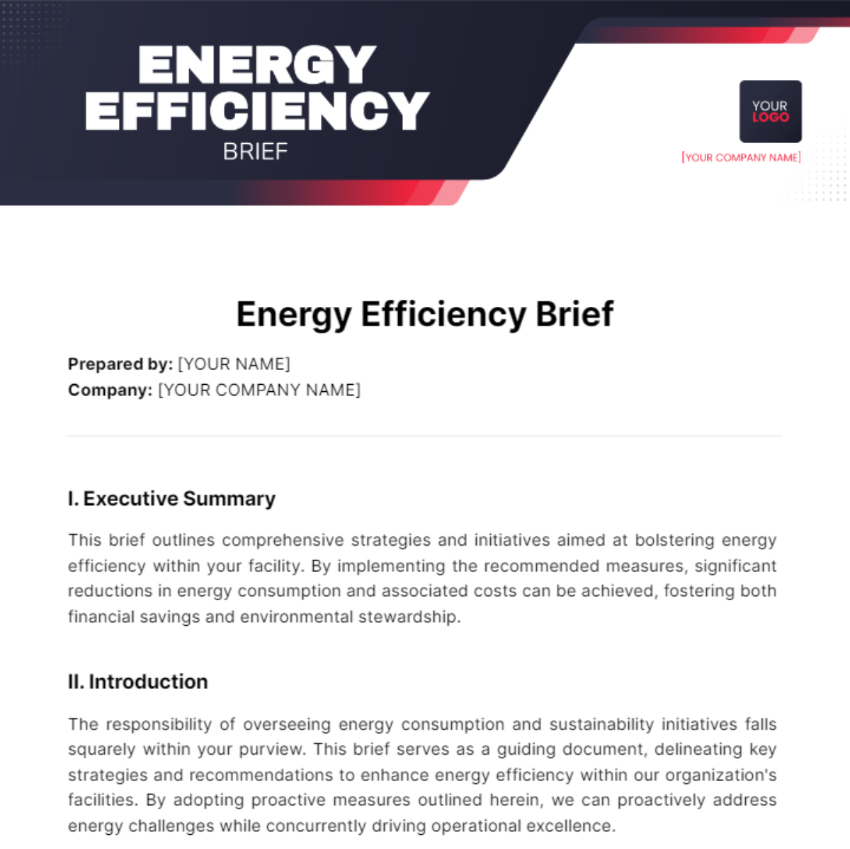 Free Energy Efficiency Brief Template