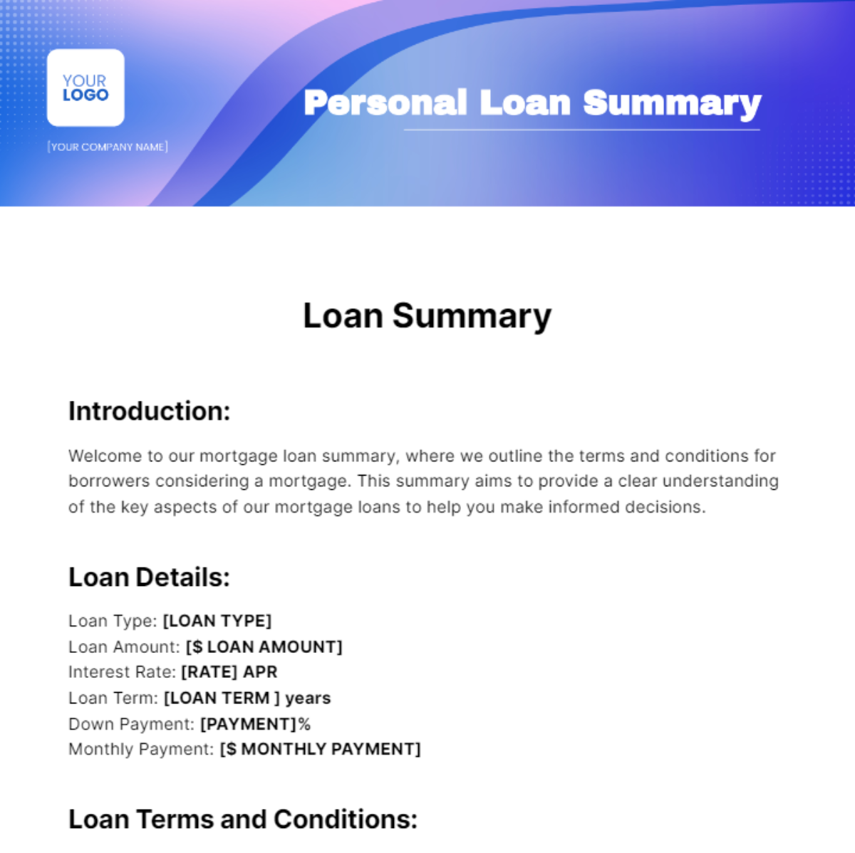 Loan Summary Template