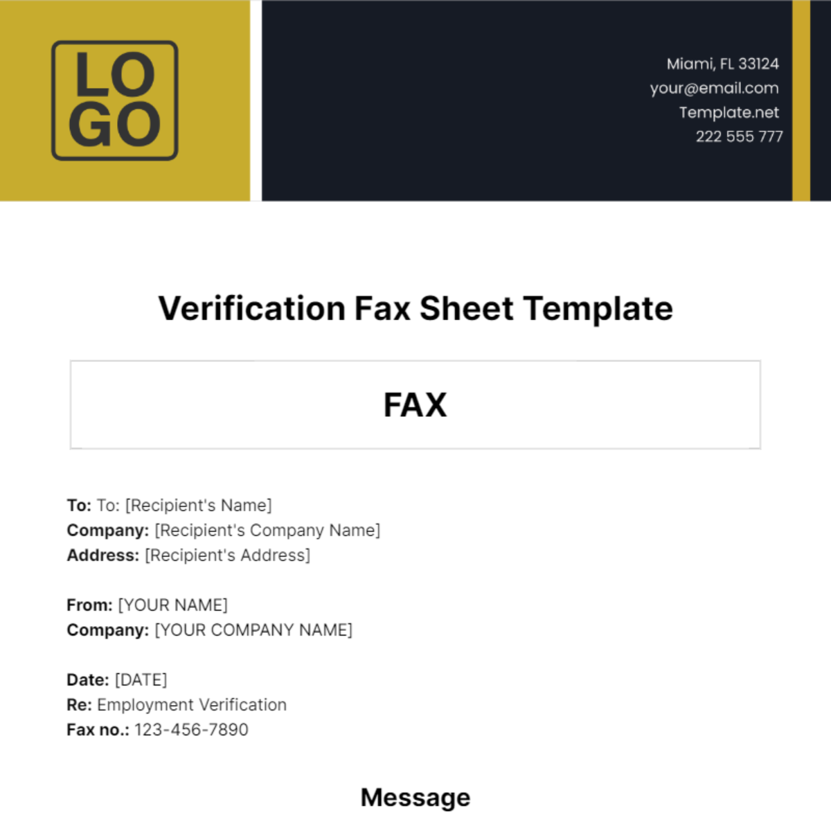 Verification Fax Sheet Template