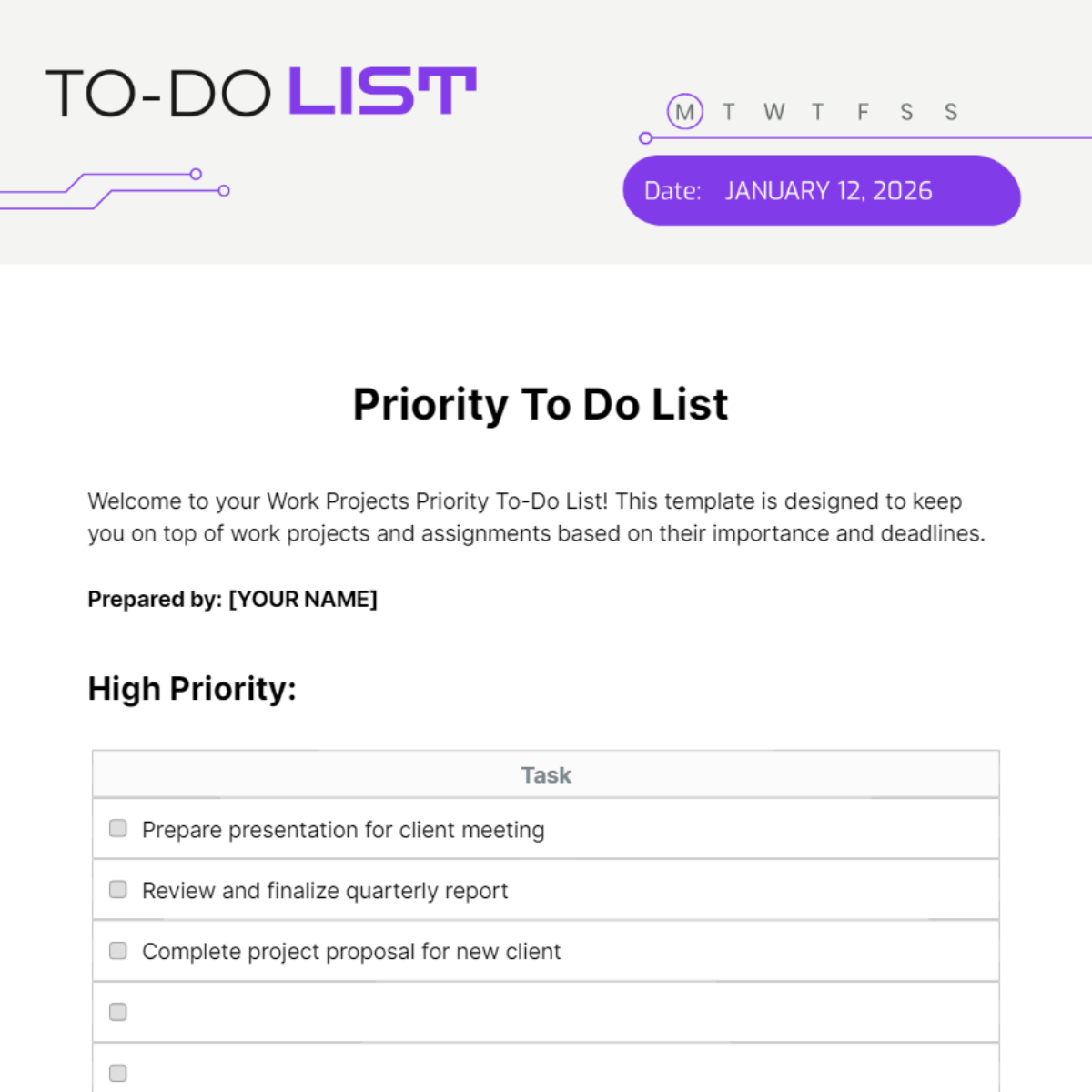 Free Priority To Do List Template