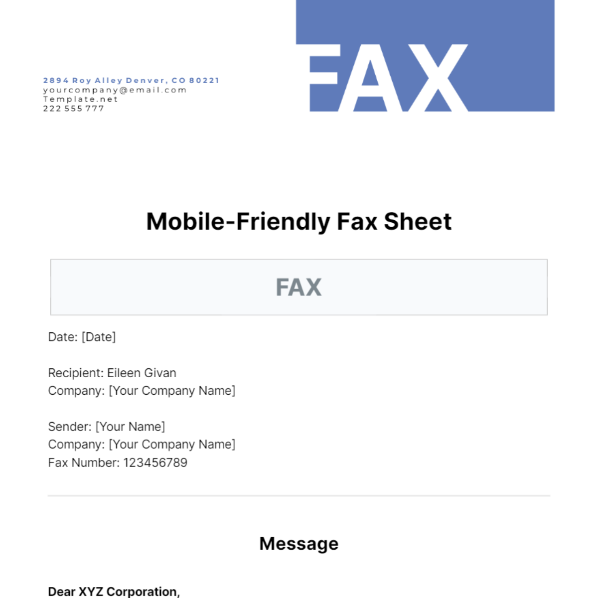 Free Mobile-Friendly Fax Sheet Template