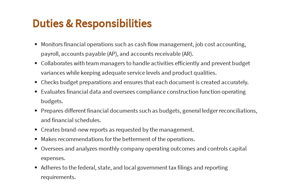 Construction controller job ad and description template google docs