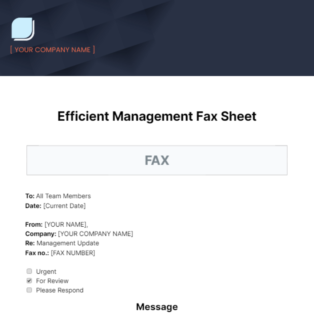 Free Efficient Management Fax Sheet Template