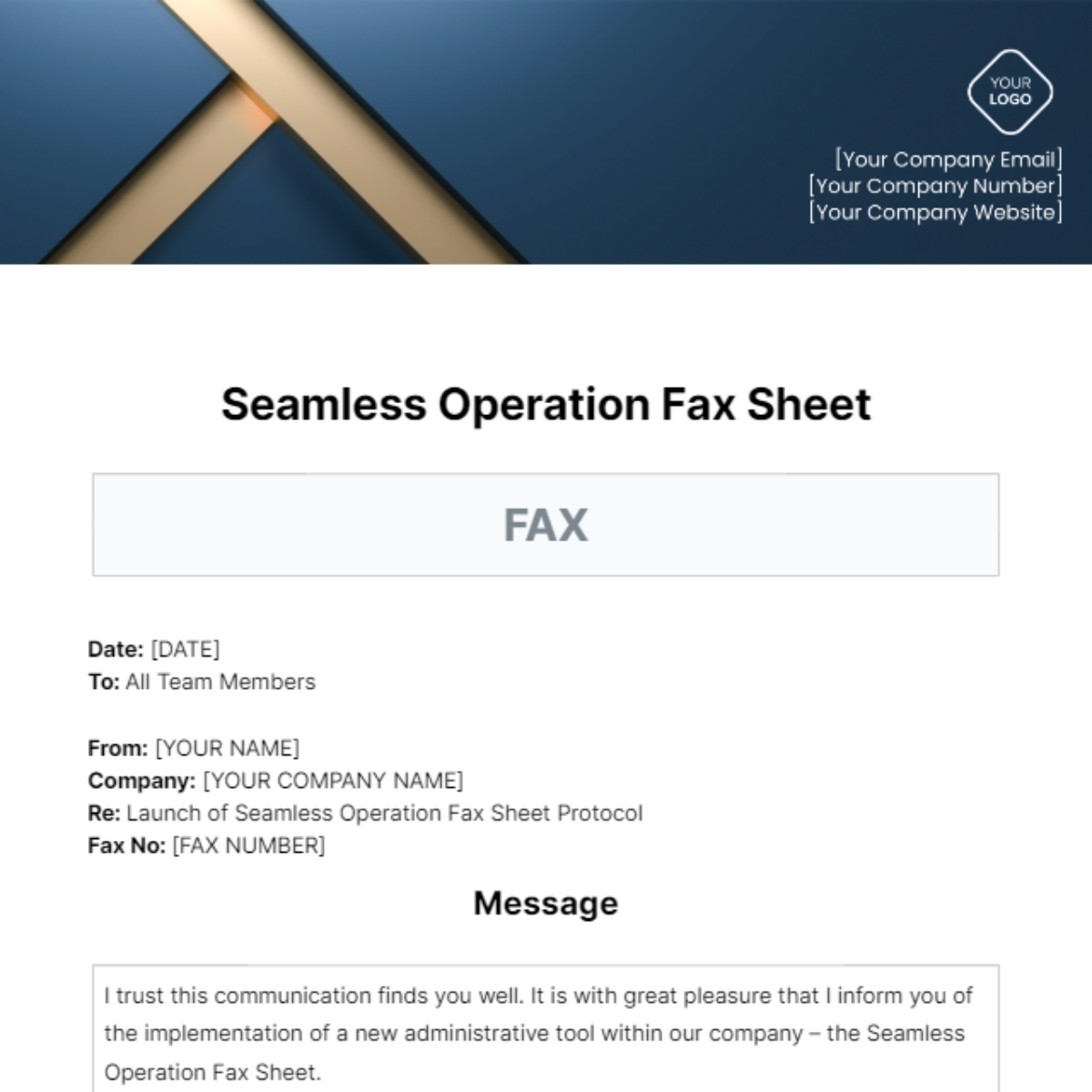 Free Seamless Operation Fax Sheet Template