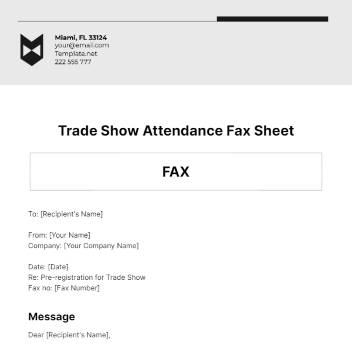 Trade Show Attendance Fax Sheet Template