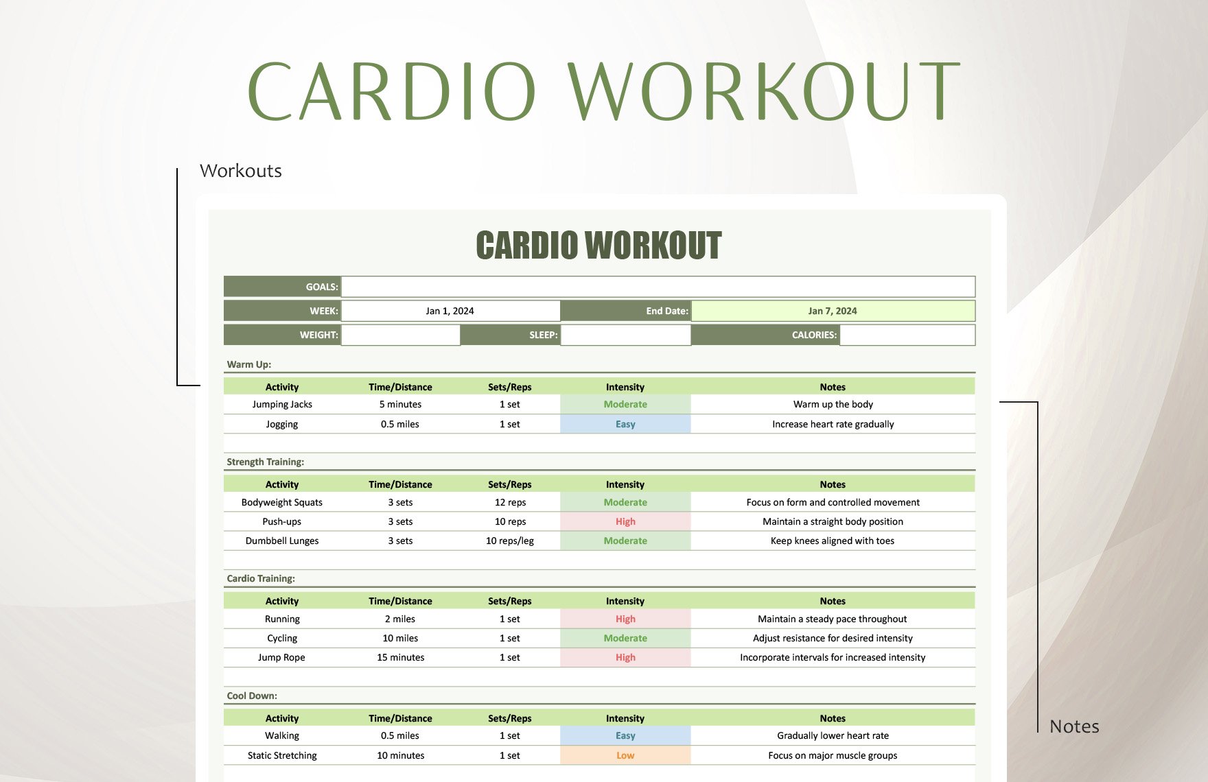 Cardio Workout Template