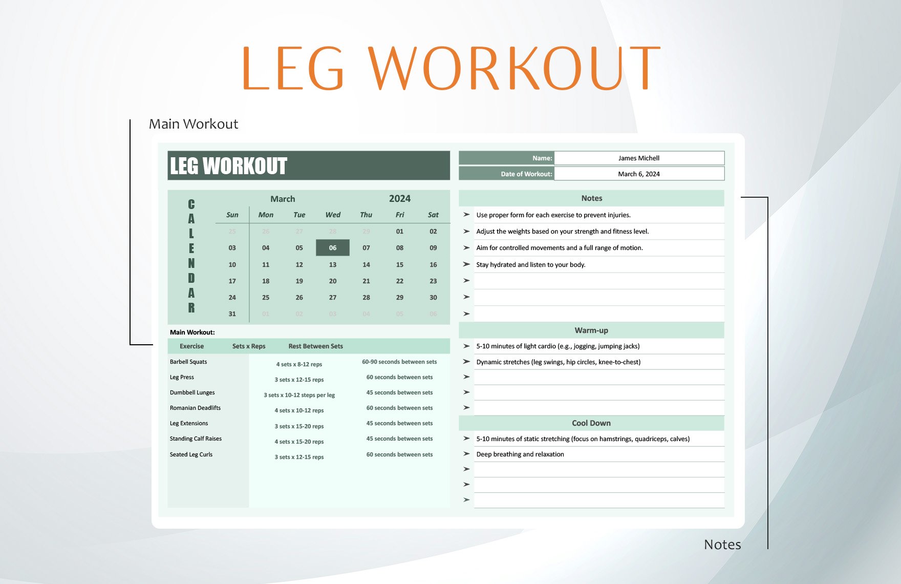 Leg Workout Template