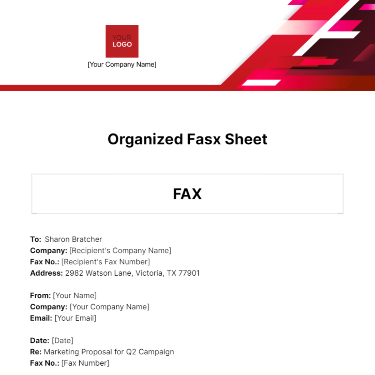 Organized Fax Sheet Template