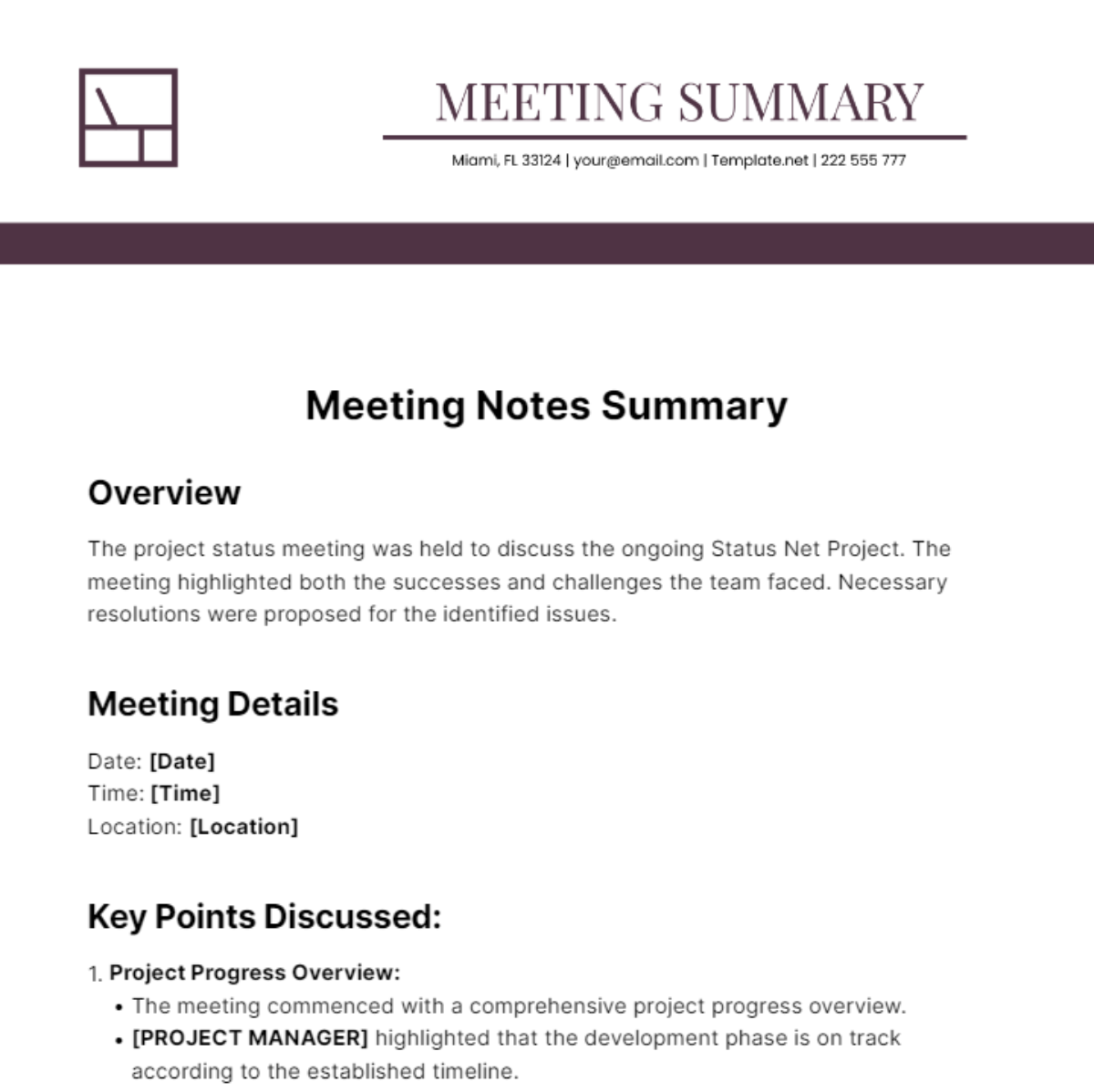 Meeting Notes Summary Template