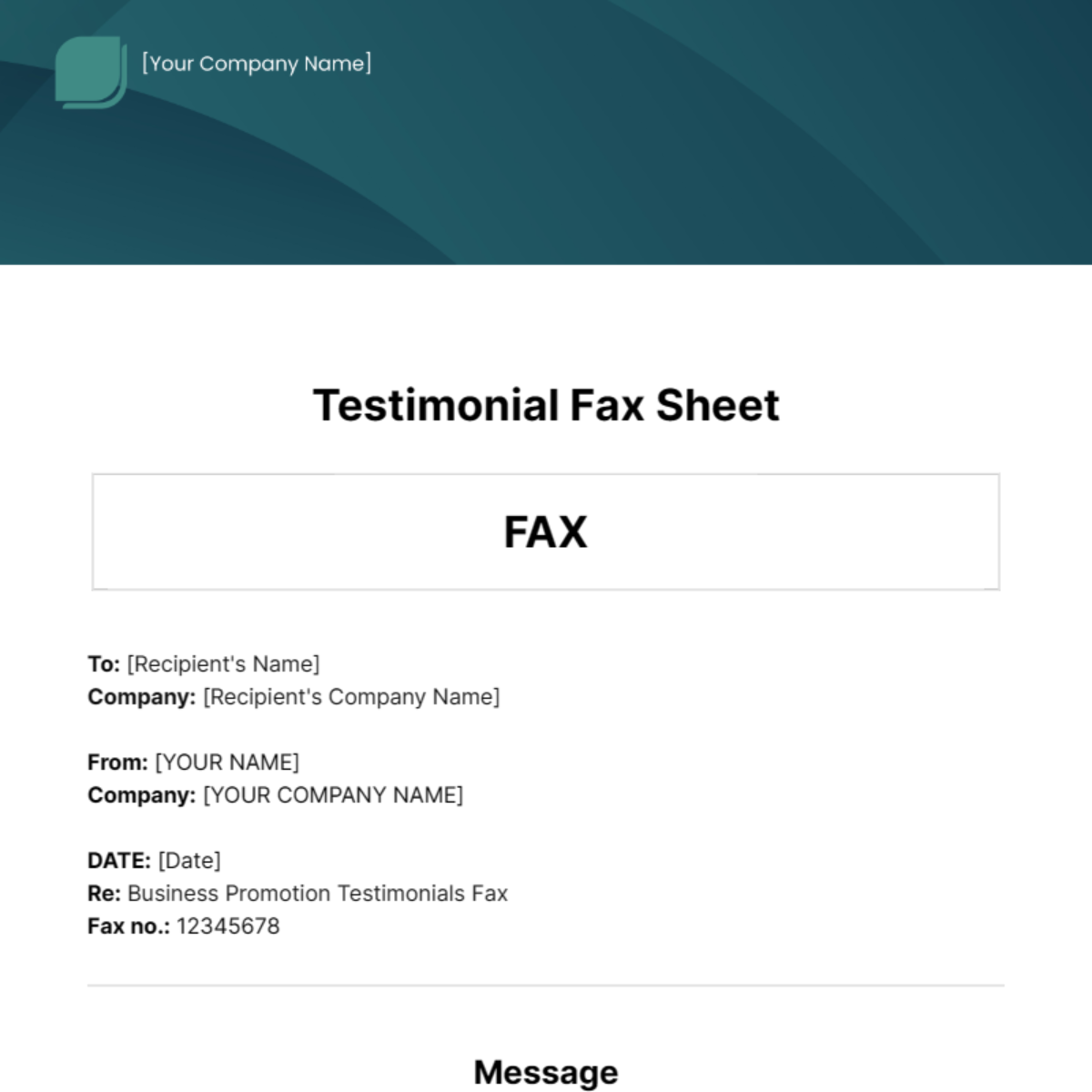 Testimonial Fax Sheet Template