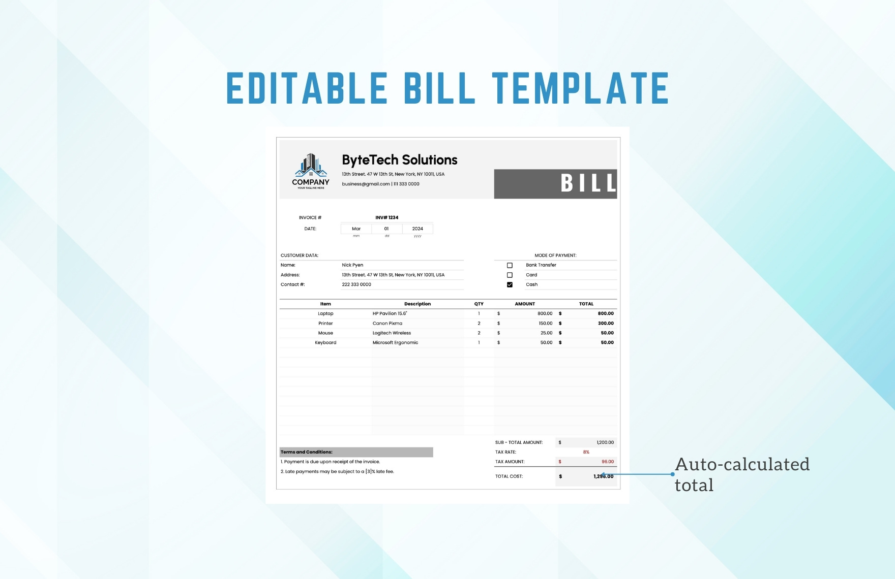 Editable Bill Template