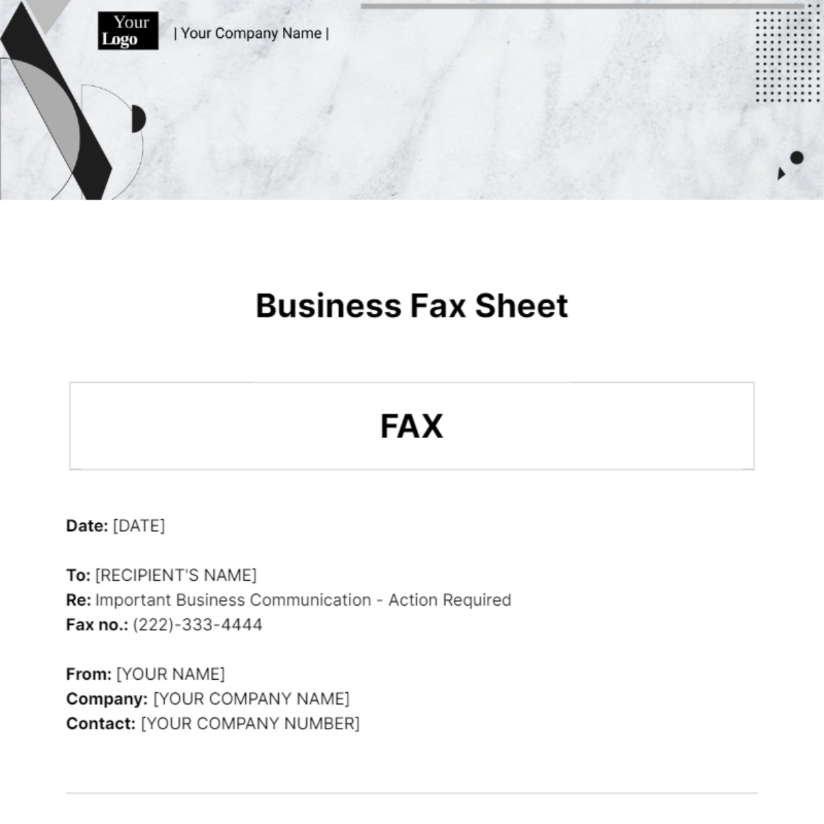 Business Fax Sheet Template