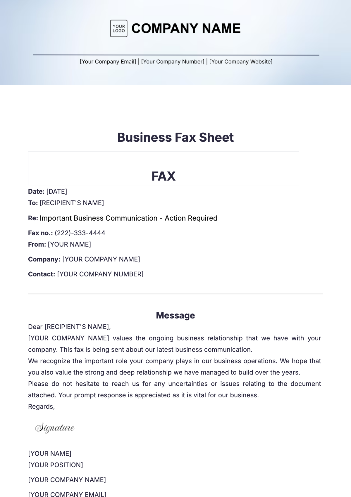 Business Fax Sheet Template - Edit Online & Download