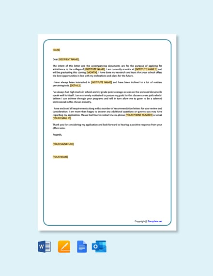 Free School Application Letter Template