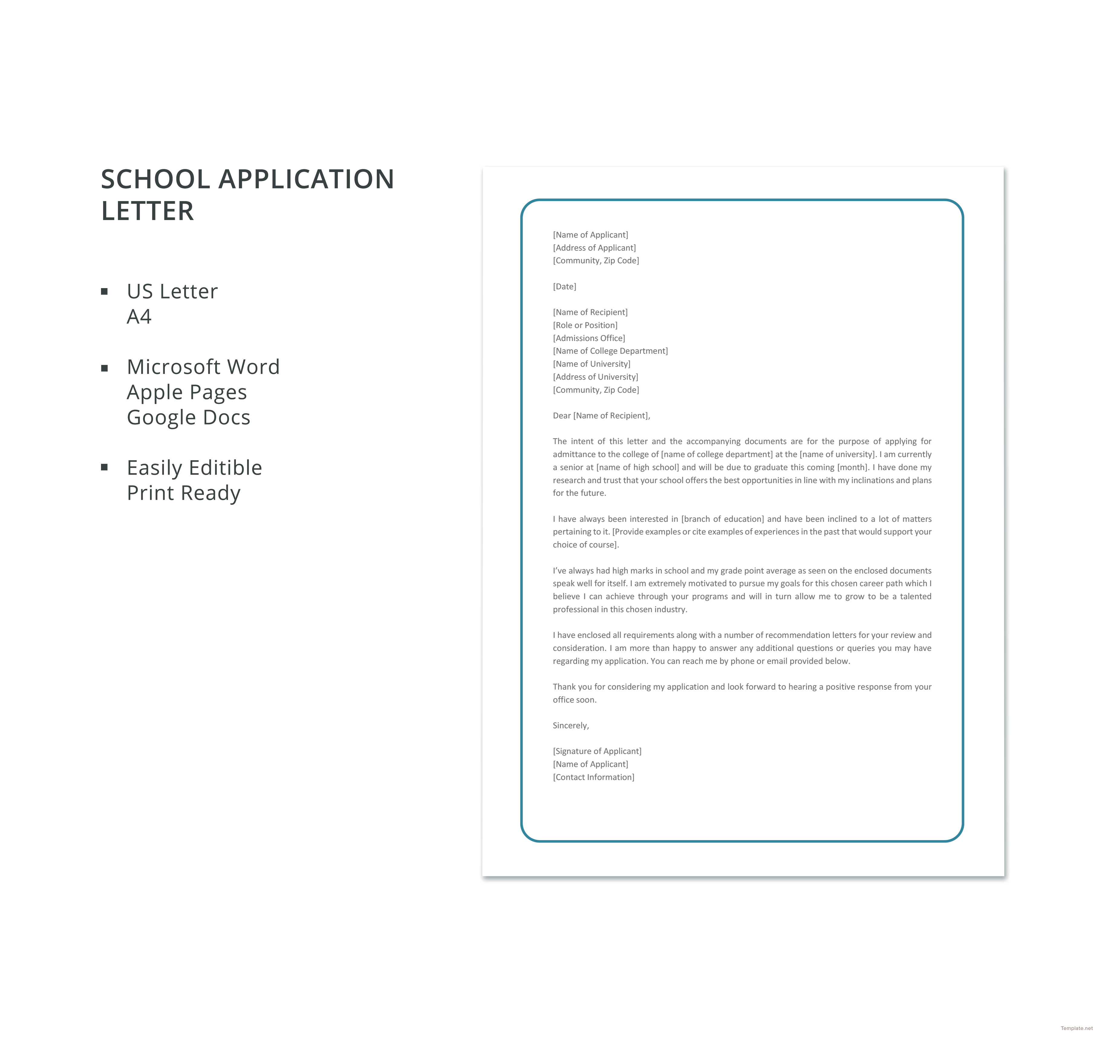 School Application Letter Template In Microsoft Word Apple Pages 