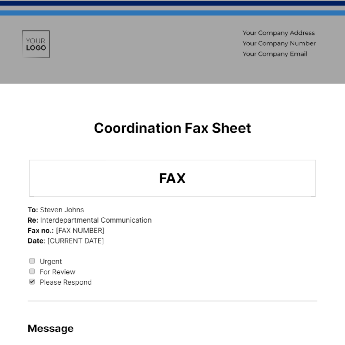Coordination Fax Sheet Template