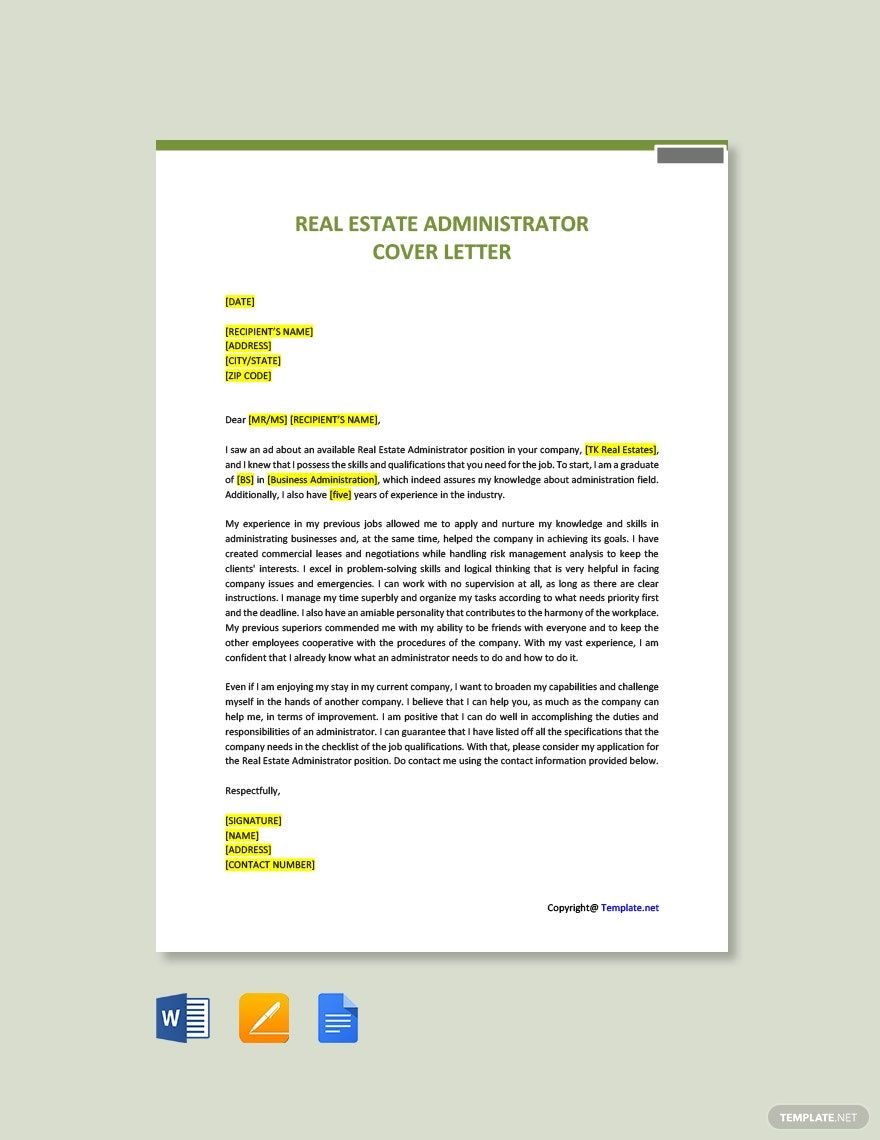 Real Estate Administrator Cover Letter