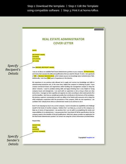 Free Real Estate Administrator Cover Letter Template
