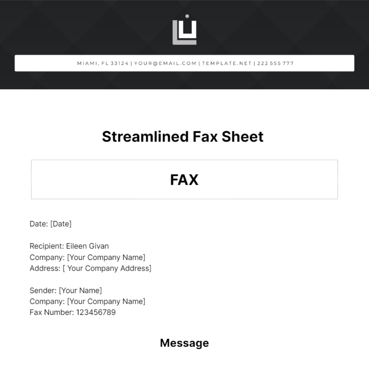Streamlined Fax Sheet Template