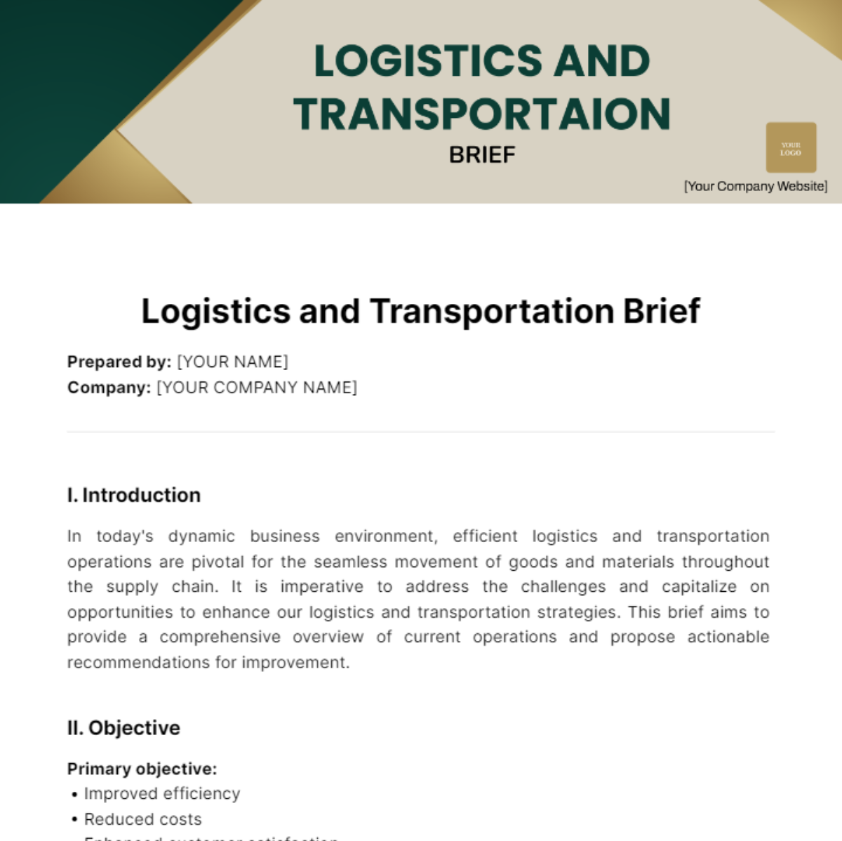 Logistics and Transportation  Brief Template