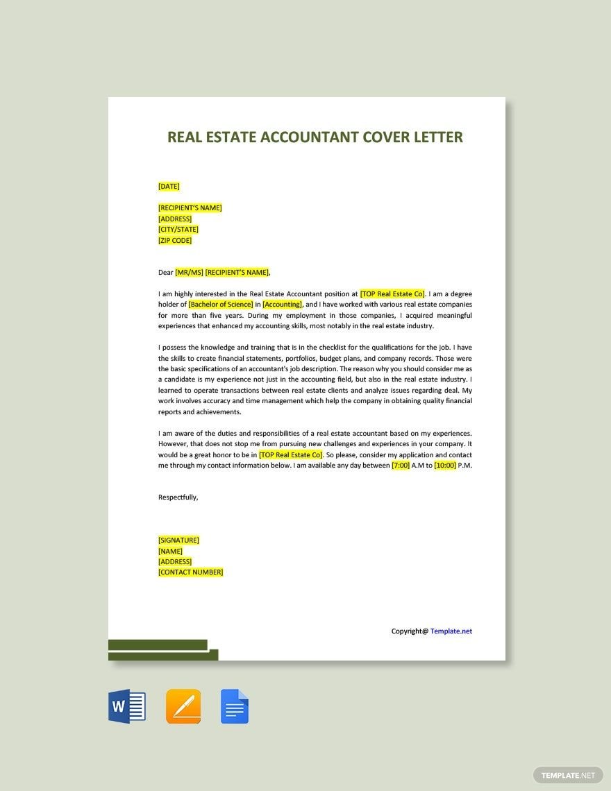 Real Estate Accountant Cover Letter