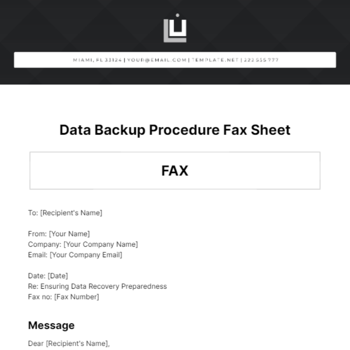 Data Backup Procedure Fax Sheet Template