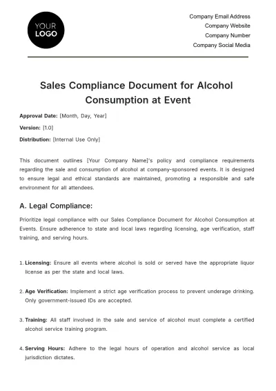 Free Sales Compliance Document for Alcohol Consumption at Event Template to Edit Online