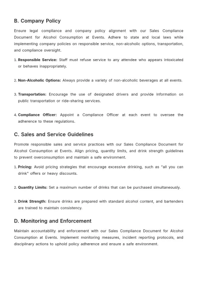 Free Sales Compliance Document for Alcohol Consumption at Event Template to Edit Online