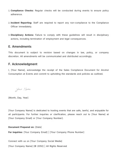 Free Sales Compliance Document for Alcohol Consumption at Event Template to Edit Online