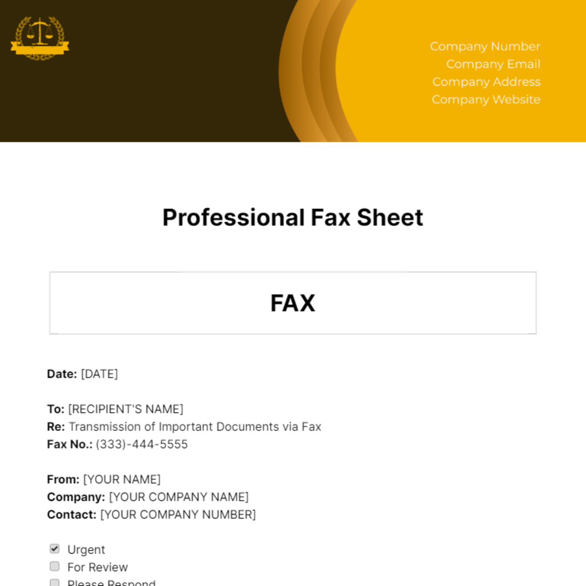 Professional Fax Sheet Template
