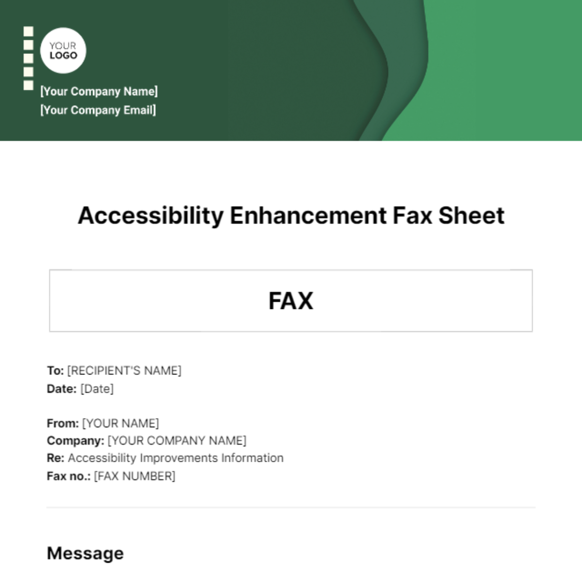 Free Accessibility Enhancement Fax Sheet Template