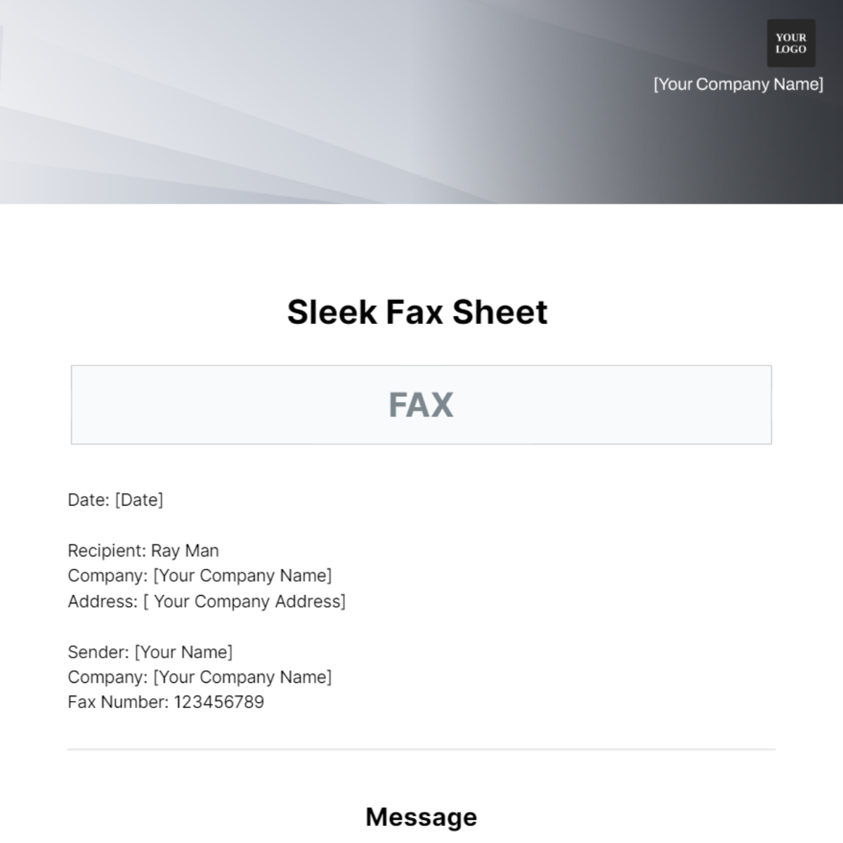 Sleek Fax Sheet Template