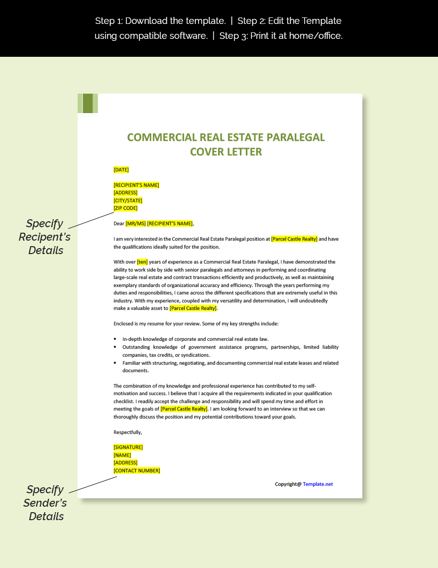 Commercial Real Estate Paralegal Cover Letter Template