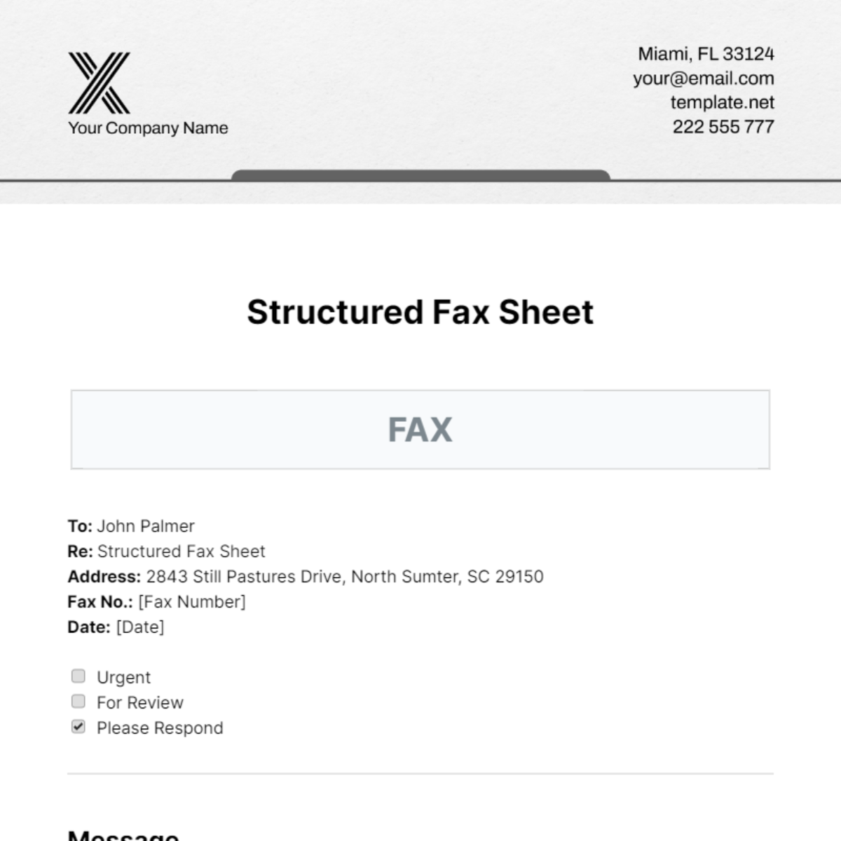 Structured Fax Sheet Template