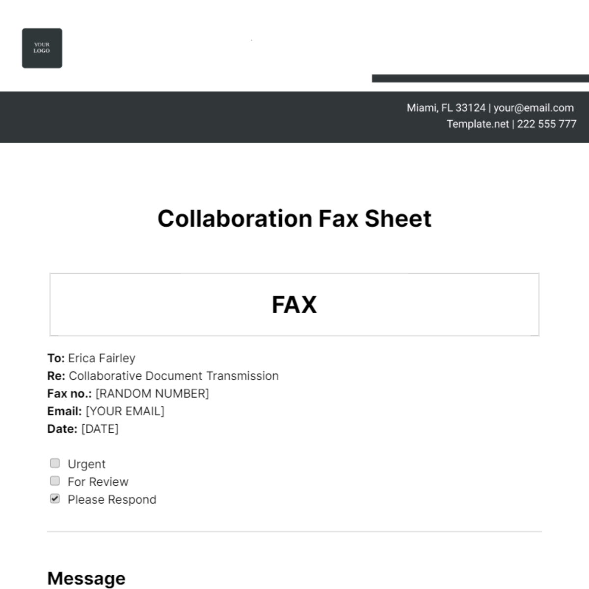 Free Collaboration Fax Sheet Template