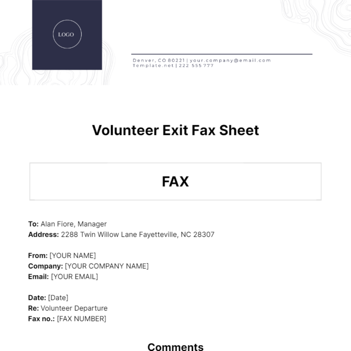 Volunteer Exit Fax Sheet Template