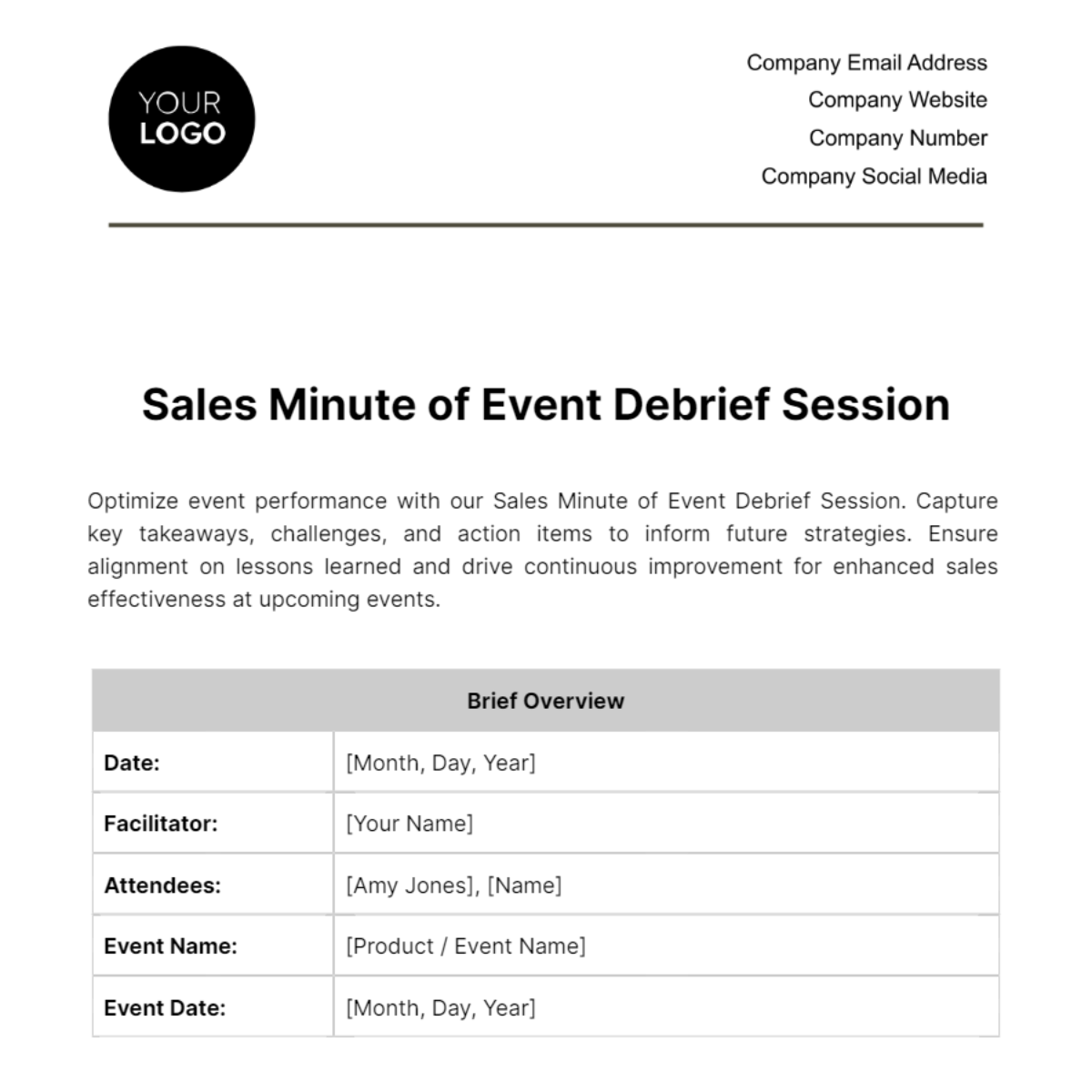 Sales Minute of Event Debrief Session Template