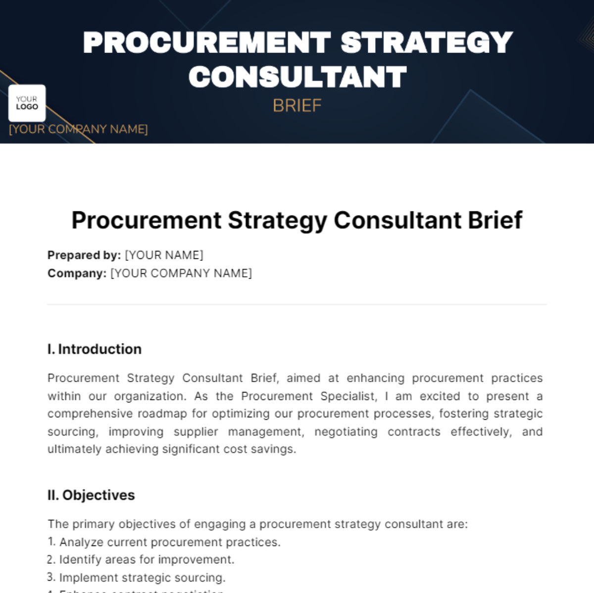 Procurement Strategy Consultant Brief Template