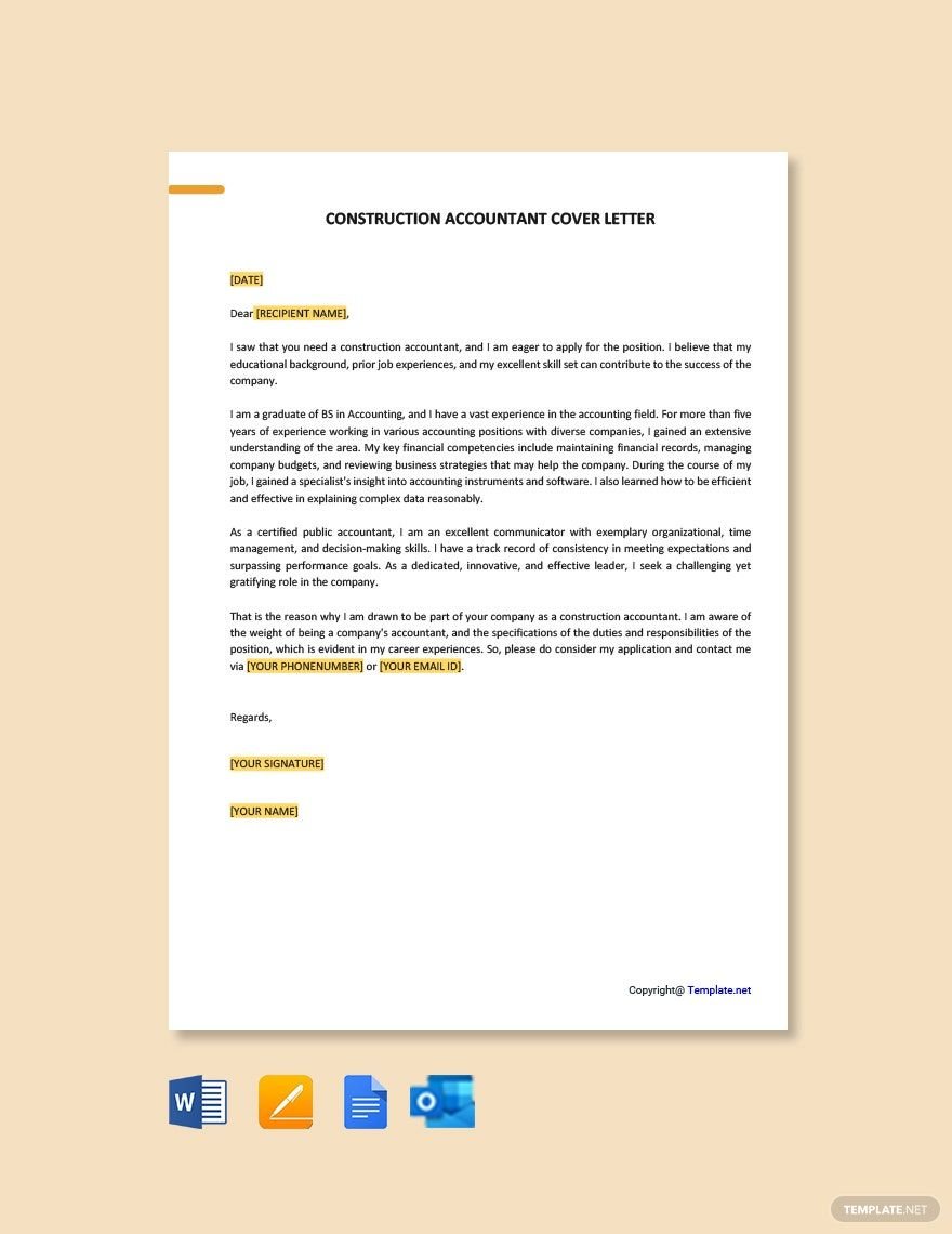 Construction Accountant Cover Letter Template
