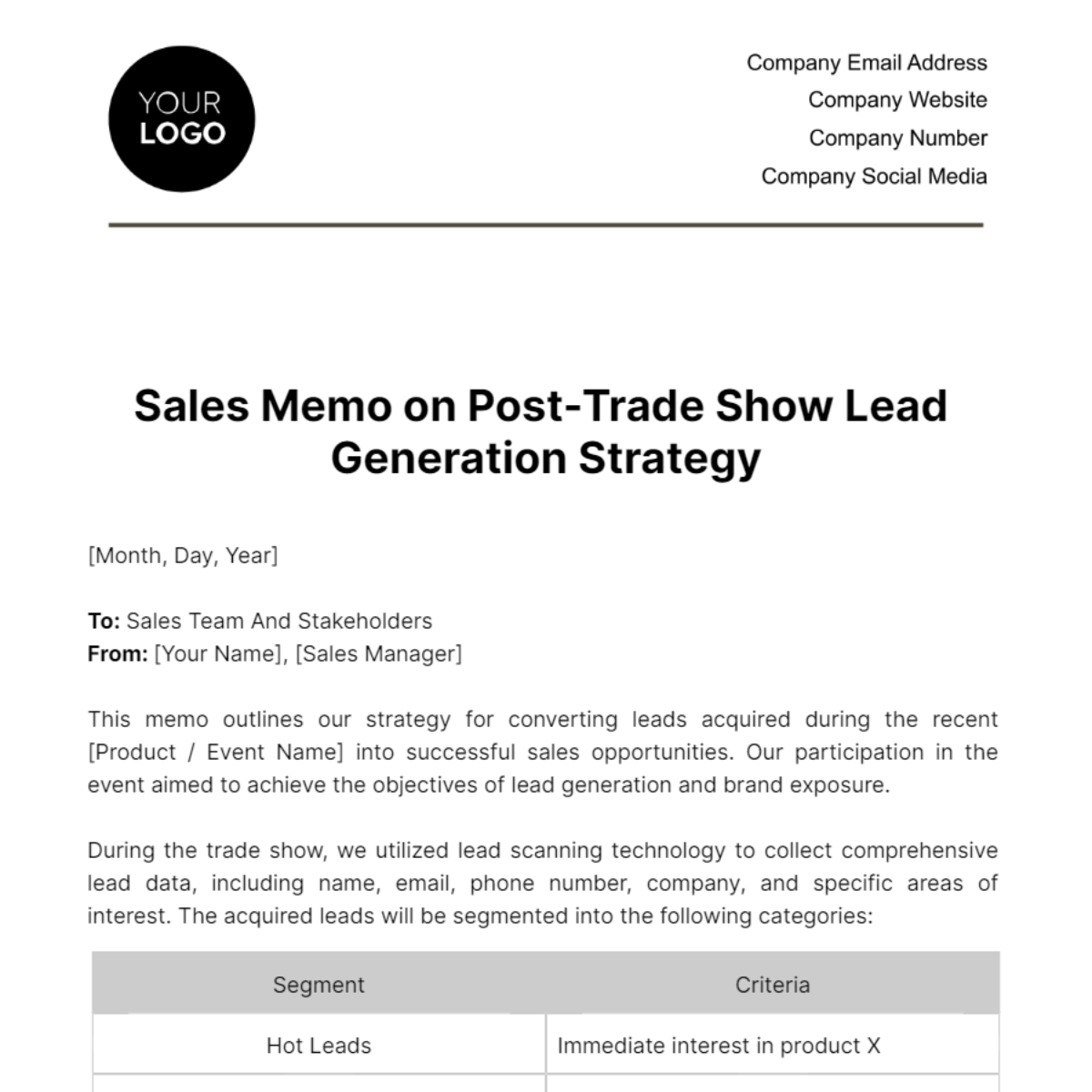 Sales Memo on Post-Trade Show Lead Generation Strategy Template