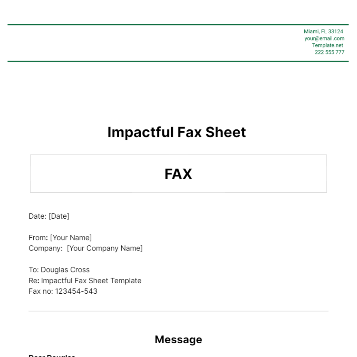 Free Impactful Fax Sheet Template