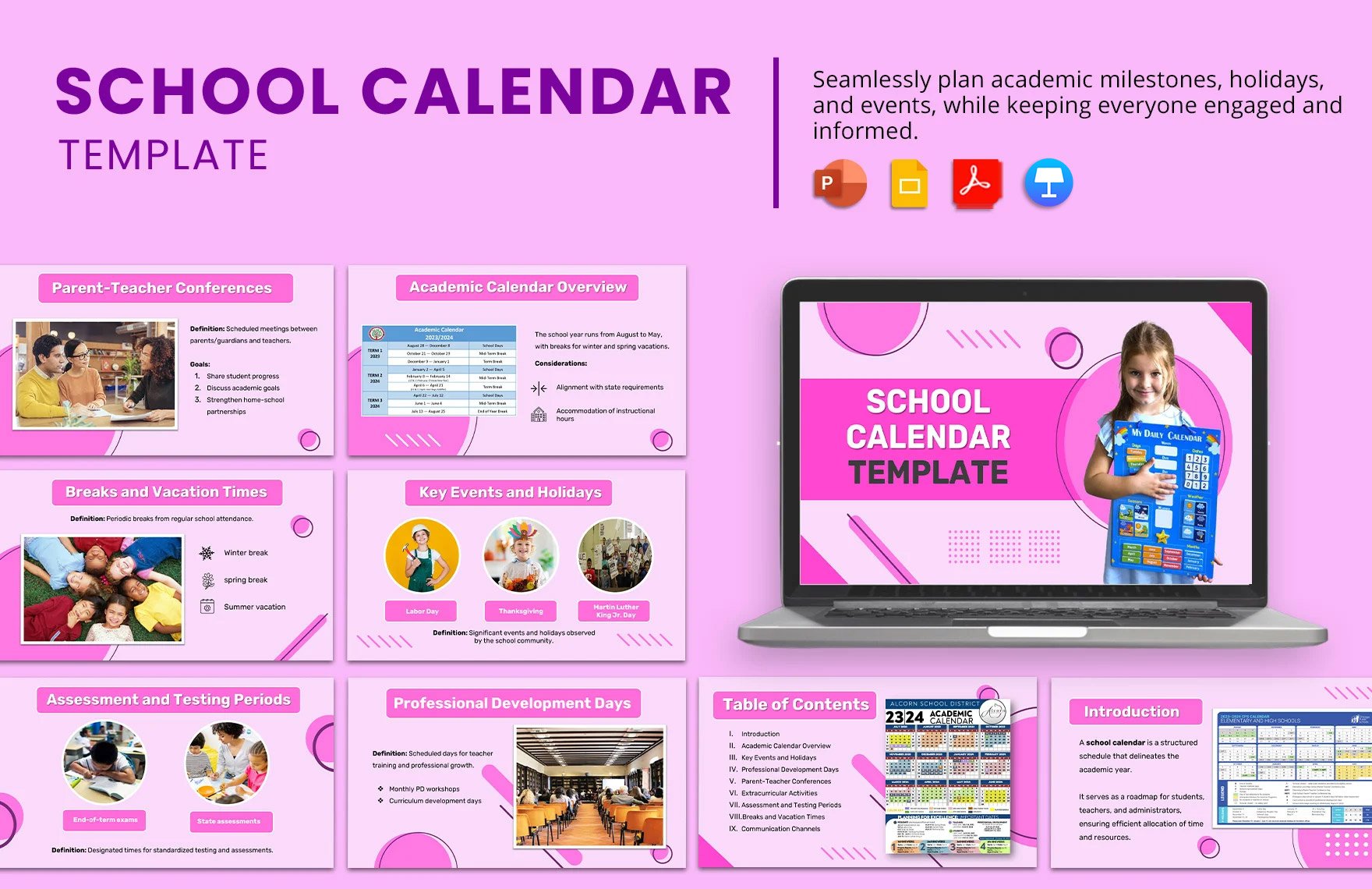 School Calendar Template in PDF, PowerPoint, Google Slides, Apple Keynote