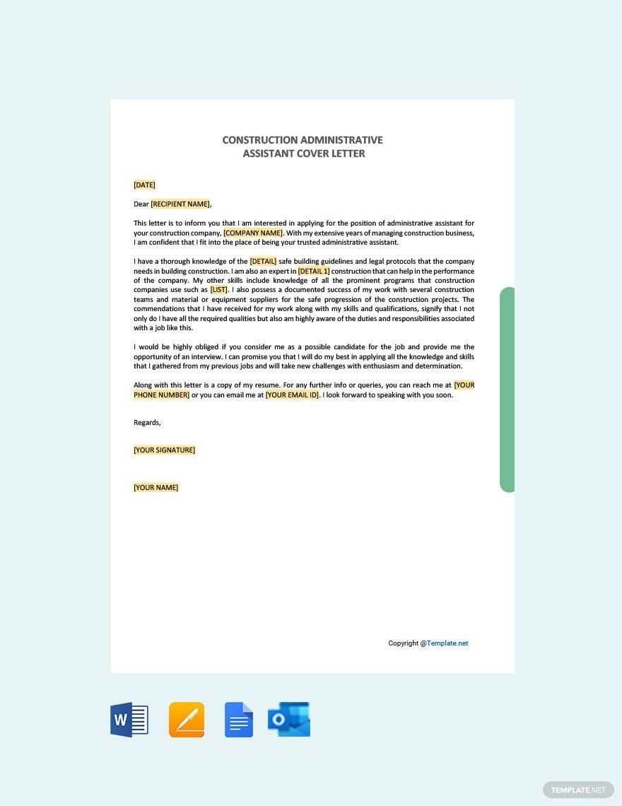Construction Administrative Assistant Cover Letter Template