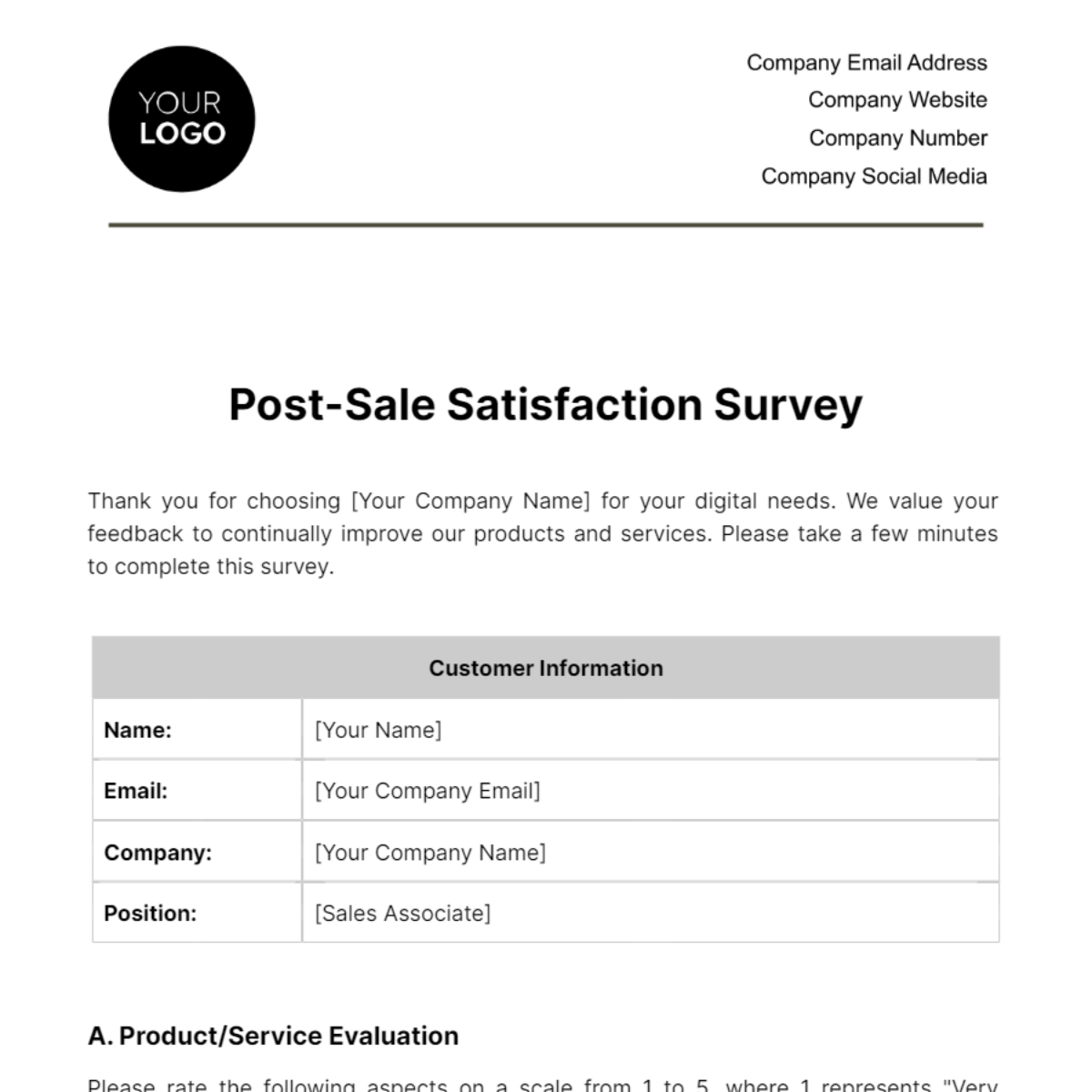 Post-Sale Satisfaction Survey Template - Edit Online & Download