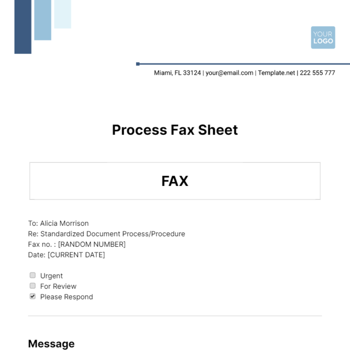 Process Fax Sheet Template