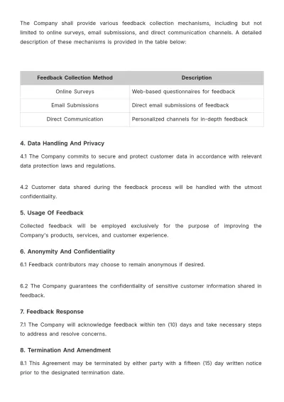Free Sales Customer Feedback Agreement Template to Edit Online