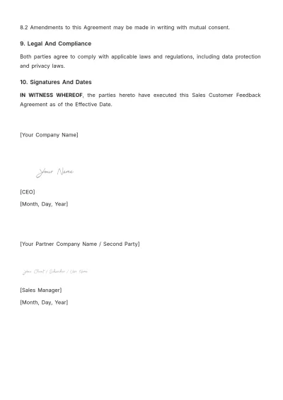 Free Sales Customer Feedback Agreement Template to Edit Online